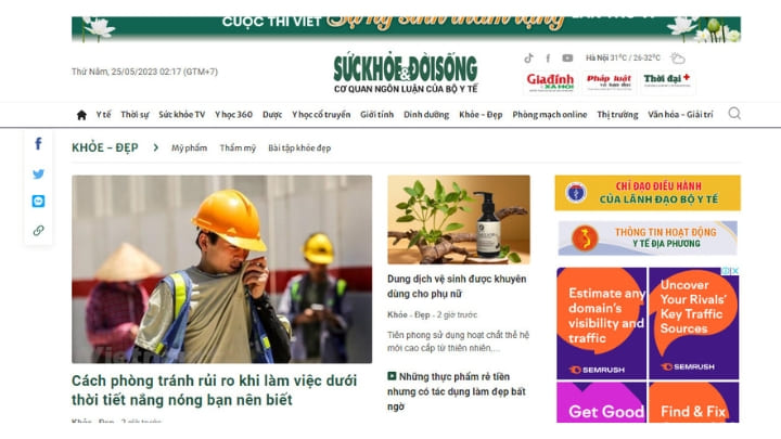 Báo Sức Khỏe - Đời Sống của bộ Y tế cũng đã đưa tin khuyên dùng trong mùa hè nắng nóng