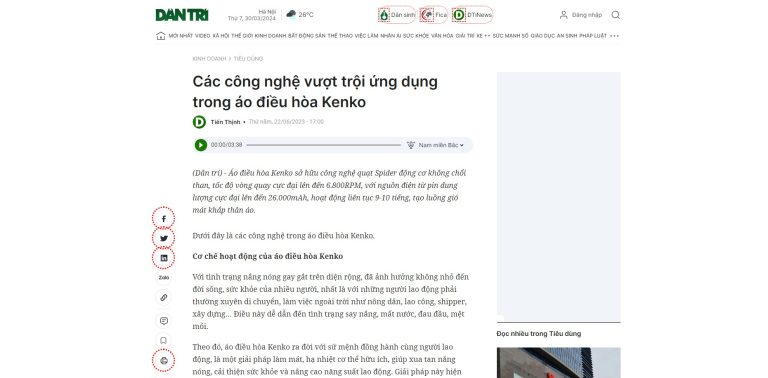 Kenko trên báo Dân Trí