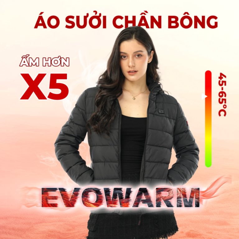 Áo sưởi ấm KENKO EVOWARM kháng mưa tuyết tuyệt đối, siêu nhẹ, siêu ấm sưởi 65 độ [MÀU ĐEN]