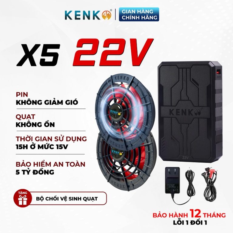 Bộ pin quạt KENKO ALPHA X5 22V công nghệ quạt không tiếng ồn, pin nhỏ gọn, công suất cực mạnh