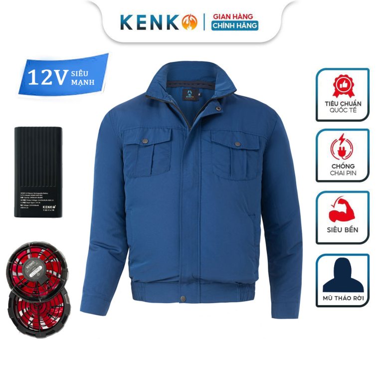 Áo điều hòa Kenko 12V dài tay có mũ màu xanh than nhạt