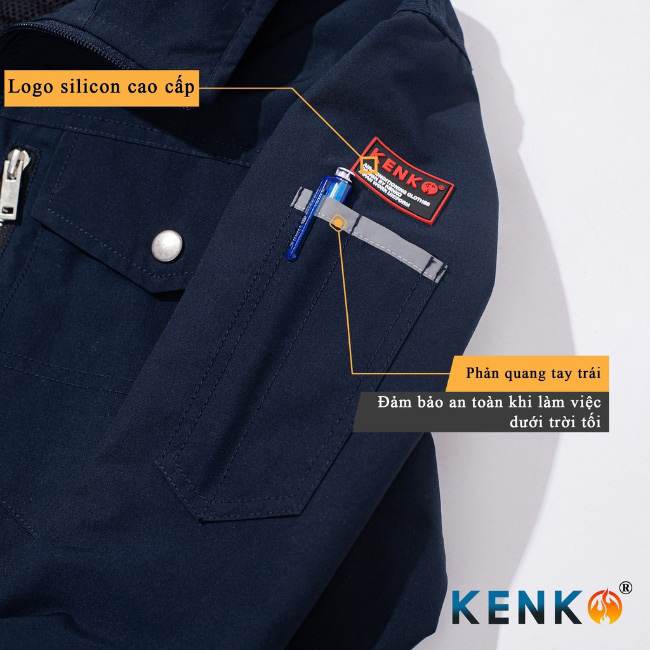 Áo điều hòa KENKO chính hãng có tem silicon ở vai trái, logo dập chìm rõ nét, bo viền bên trong áo tinh tế