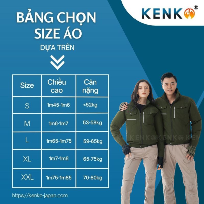 Bảng chọn size áo Kenko phù hợp chiều cao cân nặng