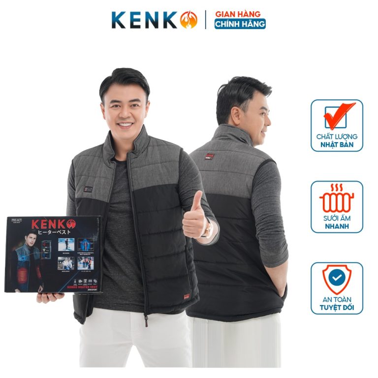 Áo khoác sưởi ấm gile KENKO V03 màu xám đen  bán rời  ( không có pin + sạc + không dây )