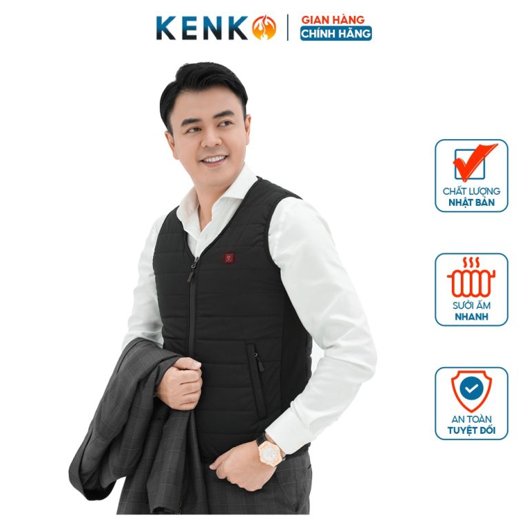 Áo khoác sưởi ấm gile KENKO V01  lót nỉ siêu ấm màu đen