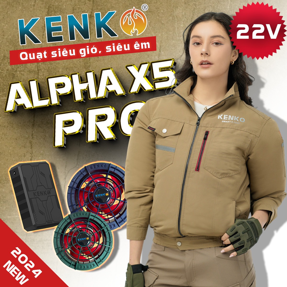 Áo điều hòa Kenko ALPHA X5 Pro 22V màu Vàng Be