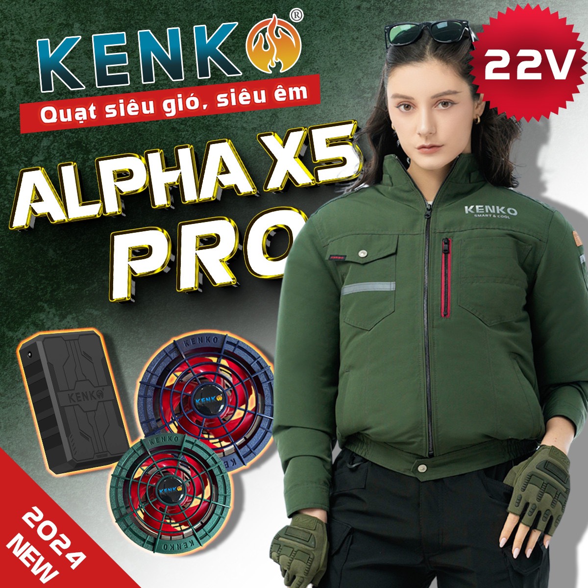 Áo điều hòa Kenko ALPHA X5 Pro 22V màu Xanh Rêu